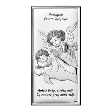 shumee Srebrna slika angela, spominek na sveti krst, z molitvijo "Angel Božji..." DS01 5 x 10 cm