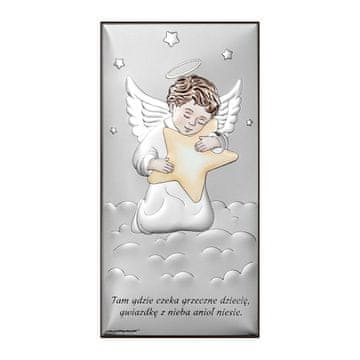 shumee Srebrna slika angela z zvezdo, pisana za krst, obhajilo, rojstni dan, z gravuro 6780-C 5 x 10 cm