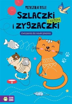 shumee Predšolski otrok riše. Vzorce in cikcake z mačko.