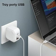 UNIQ 66W UNIQ GaN USB-C stenski polnilnik bele barve