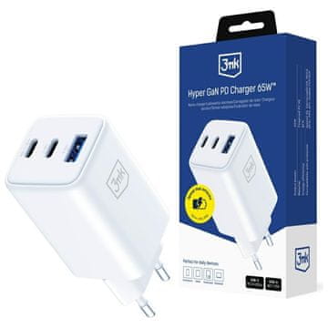 shumee 65W 3MK GaN stenski polnilnik 1xUSB-A 2xUSB-C bela