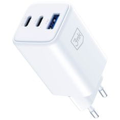 3MK 65W 3MK GaN stenski polnilnik 1xUSB-A 2xUSB-C bela