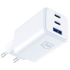 3MK 65W 3MK GaN stenski polnilnik 1xUSB-A 2xUSB-C bela