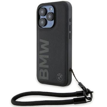 Bmw BMHCP15L23RMRLK Trdi ovitek za iPhone 15 Pro 6,1", črn/črn, usnjen, z napisom Signature