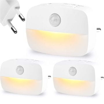 shumee 3x Alogy LED nočna lučka s senzorjem gibanja, 3 svetlobne barve, EU vtič, bela