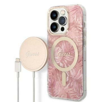 shumee Ovitek Guess Jungle MagSafe za iPhone 14 Pro, roza