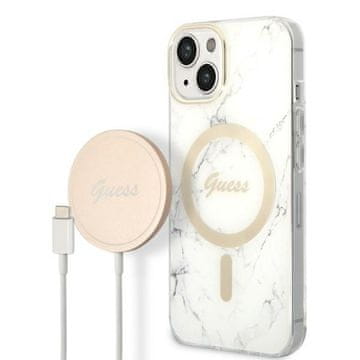 Guess Ovitek Guess Marble MagSafe za iPhone 14 Plus, bel