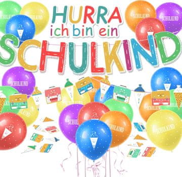 shumee BALON SET PRVI DAN ŠOLE DEKORACIJA GIRLANDA NEMŠKI NAPIS