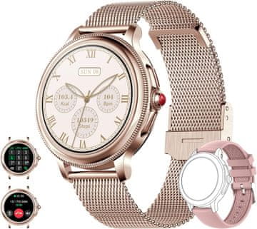 shumee PAMETNA URA 1.2" HD iOS Android Bluetooth MERILNIK PEDOMERJA SRČNEGA UTRIPA 2 PASOVA ZLATA