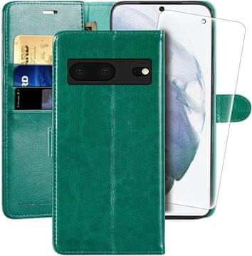 shumee KOMPLET PREKLOPNIH OVITEK IZ PU USNJA GOOGLE PIXEL 7 ZELENA + KALJENO STEKLO