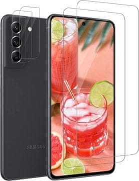 shumee 2x KALJENO STEKLO ZA SAMSUNG GALAXY S21 FE 5G + 2x ZAŠČITA ZA KAMERO SM-G990B