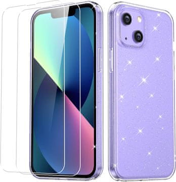 shumee APPLE IPHONE 13 MINI SILIKONSKI OVITEK Z BLEŠČICAMI 2x KALJENO STEKLO