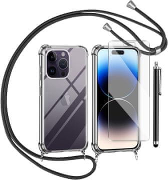 shumee KOMPLET OVITEK APPLE IPHONE 14 PRO + KALJENO STEKLO + vrvica + STYLUS BLACK