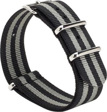 shumee ČRNO-SIV NATO NAJLON UNIVERZALNI PAŠEK ZA URO SREBRNA ZAPONKA 22mm