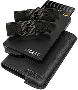 shumee FIDELO MOŠKA USNJENA DENARNICA ČRNA, IMETNIK ZA KARTICO, SPONKE, RFID BLOKIRANJE