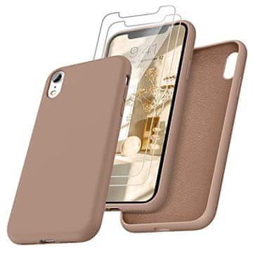 shumee OVITEK ZA APPLE IPHONE XR 6.06 SILIKON BEŽ HRBAT 2x KALJENO STEKLO