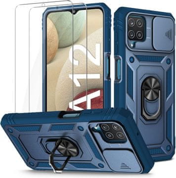 shumee ETUI + 2x KALJENO STEKLO ZA SAMSUNG GALAXY A12/M12 OJAČAN MORNO MODER