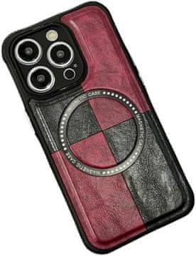 shumee OVITEK ZA APPLE IPHONE 14 PRO MAX RDEČE ČRN PU USNJE + MAGSAFE