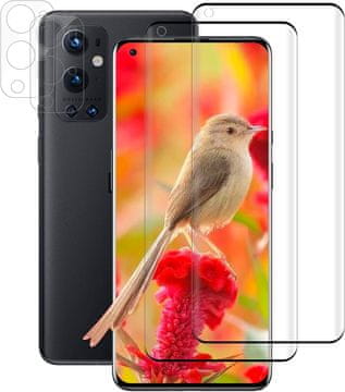 shumee 2x KALJENO STEKLO ZA ONEPLUS 9 PRO ZAOBLJENE STRANKE + 2x ZAŠČITA ZA KAMERO