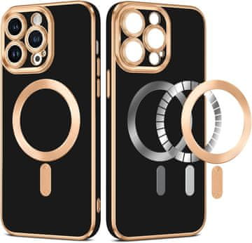 shumee OVITEK ZA APPLE IPHONE 14 PRO MAX SILIKONSKI ČRNO ZLAT MAGSAFE A2894 A2651