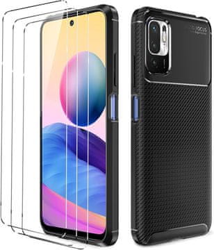 shumee OVITEK ZA XIAOMI REDMI NOTE 10 5G/ POCO M3 PRO 5G ČRN HRBAT + 3x STEKLO
