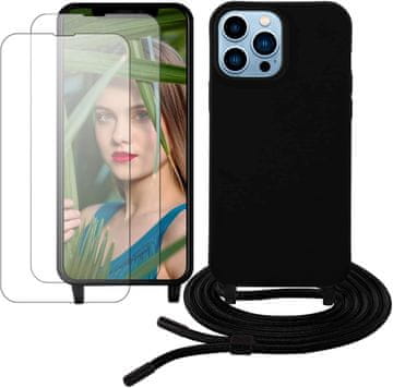shumee ČRN SILIKONSKI OVITEK ZA APPLE IPHONE 13 PRO MAX 6.7"" + 2x KALJENO STEKLO