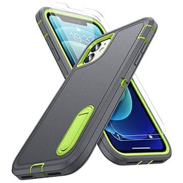 shumee OVITEK + 2x KALJENO STEKLO ZA APPLE IPHONE 12/12 PRO SIVO STOJALO