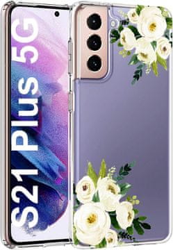 shumee SILIKONSKI OVITEK ZA SAMSUNG GALAXY S21 PROZOREN Z MOTIVOM BELIH ROŽIC