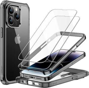shumee ZADNJI OVITEK ZA APPLE IPHONE 14 PRO MAX ČRN OKVIR + 2x KALJENO STEKLO