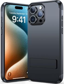shumee OJAČAN OVITEK ZA APPLE IPHONE 15 PRO BLACK ARMOUR MATT S STOJALOM