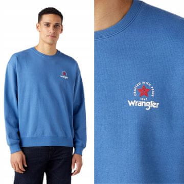 shumee Wrangler LOGO CREW Federal Blue OHRABRA MODRA MAJICA Z MANJŠIM LOGOM XL