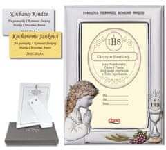 shumee SREBREN PISAN OKVIR ZA FOTOGRAFIJE ZA DEKLICE, SPOMINEK PRVEGA OBHAJILA, 13 x 17,5 cm