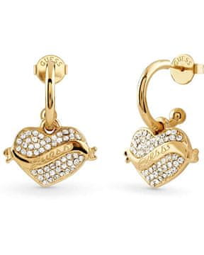 Guess Bleščeči pozlačeni uhani 2v1 Srce JUBE05477JWYGT/U