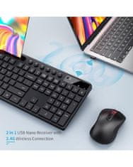 Marvo OFFICE KC411W COMBO brezžični komplet tipkovnice in miške, SLO/HR postavitev, vgrajeno stojalo za telefon/tablico, črna