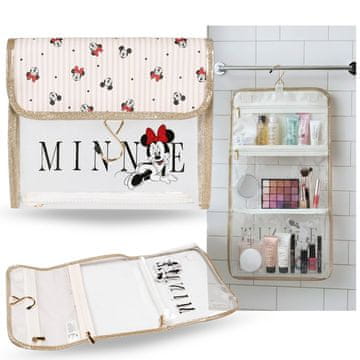 Disney Minnie Mouse Disney Prosojna TRAVEL zložljiva kozmetična torbica, PROSTORNA, obešalnik Z KAVLJEM 26x24cm Univerzalni