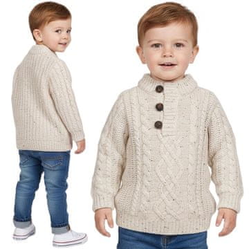 Rebel Bež, topel otroški pulover z gumbi, zimski pulover za dečke