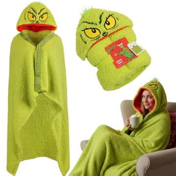 sarcia.eu Grinch Zelena, topla odeja/pregrinjalo s kapuco, praznična SHERPA - 120x150 cm OEKO-TEX 120x150 cm
