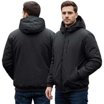 sarcia.eu Črna moška jakna, zadrga, s kapuco, izolirana podloga