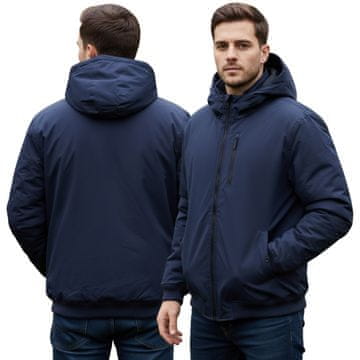 sarcia.eu Mornarsko modra MOŠKA jakna, zadrgo, S KAPUCO, izolirana podloga XL