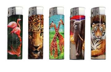 shumee Komplet 5 navadnih piezo plinskih vžigalnikov z divjimi živalmi