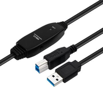 shumee MicroConnect USB 3.2 Gen 1 A-B kabel 10 m M-M aktivni, črne barve, USB3.0AB10B