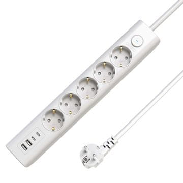 MicroConnect MicroConnect Schuko USB podaljšek s 5 vtičnicami in stikalom 1,5 m, bel, MC-GRU00515WS-USB
