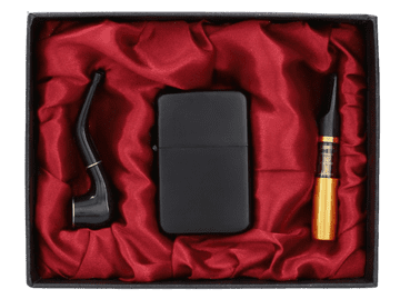 shumee Črni bencinski vžigalnik v kompletu z ustnikom za cigarete in pipo Gentelo