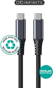 eSTUFF INFINITE USB-C kabel 2 m, USB4 Gen2x2, 100 W, 20 Gbps, 8K/60 Hz, črn, mehak, recikliran, ES604275