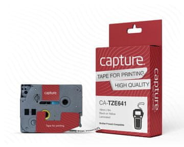 Capture Samolepilni trak 18 mm x 8 m črn na rumeni podlagi, CA-TZE641