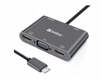 Sandberg Priklopna postaja Sandberg USB-C 2x HDMI + 1x VGA + USB + PD