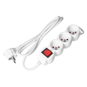 shumee 3-polni podaljšek 2P+Z (Schuko), s stikalom, 3 m H05VV-F 3x1,5 mm2, Imax=16A, ploščati vtič, bel