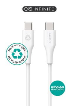 shumee eSTUFF INFINITE USB-C na USB-C kabel 3 m bel. Reciklirana plastika. Super mehak, ES604370-BULK