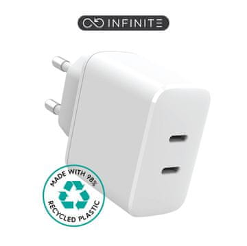 shumee eSTUFF INFINITE USB-C PD 35W dinamični polnilnik. 2 x USB-C. Bele barve. 98 % reciklirano., ES637035