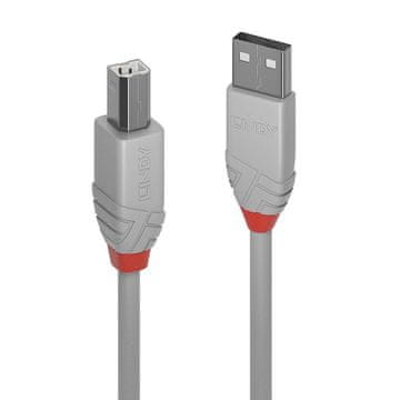 Lindy Anthra Line USB 2.0 kabel tipa A do B, 5 m, siv, 36685